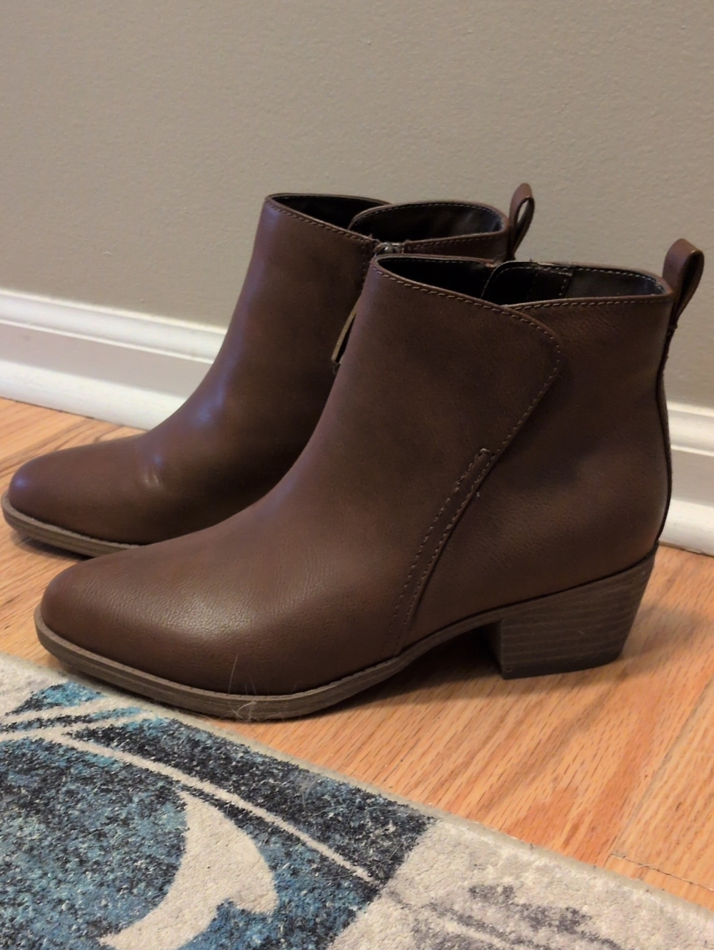 Women's Brown Faux-Leather Ankle Booties with Block Heel
